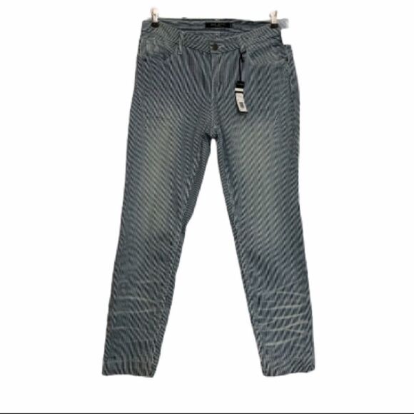 Max Jeans Blue & White Thin Pinstripe Raw Hem Jeans - Picture 1 of 10